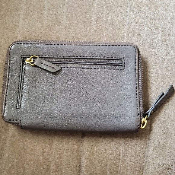 Fossil Leather Grommet Perforated Zip Around Wallet In Grey - Picture 2 of 3